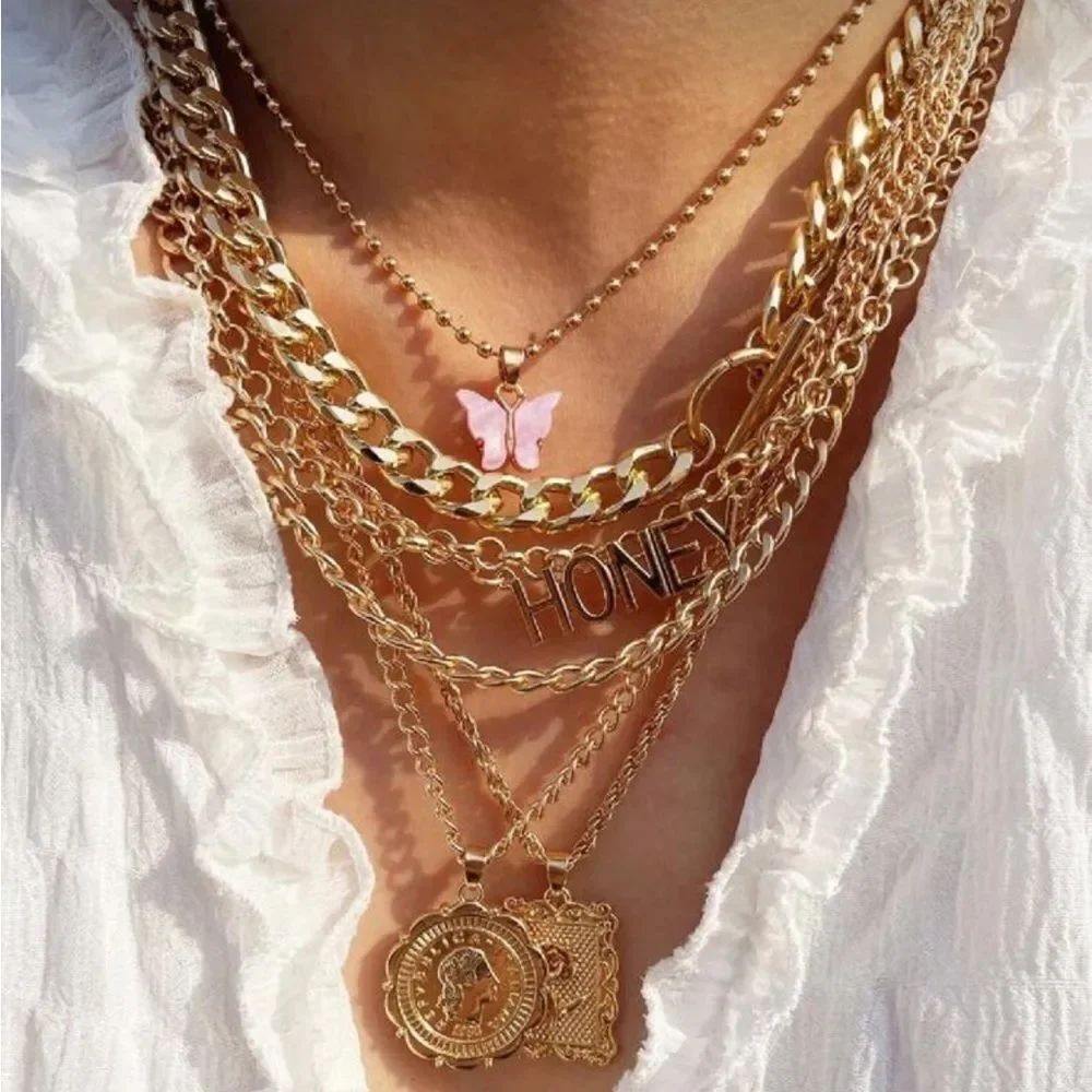 Pink Butterfly Layered Necklace R82